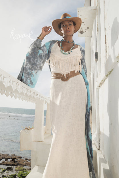 white fringe maxi dress Rike Shell Maxi Dress - 1,000 Hand-Stitched Shells
