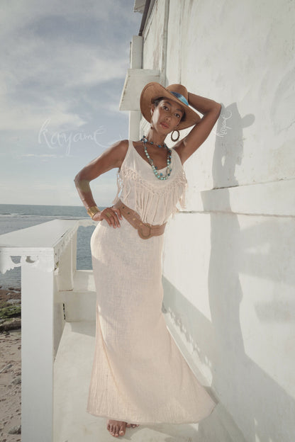 White fringe maxi dress
