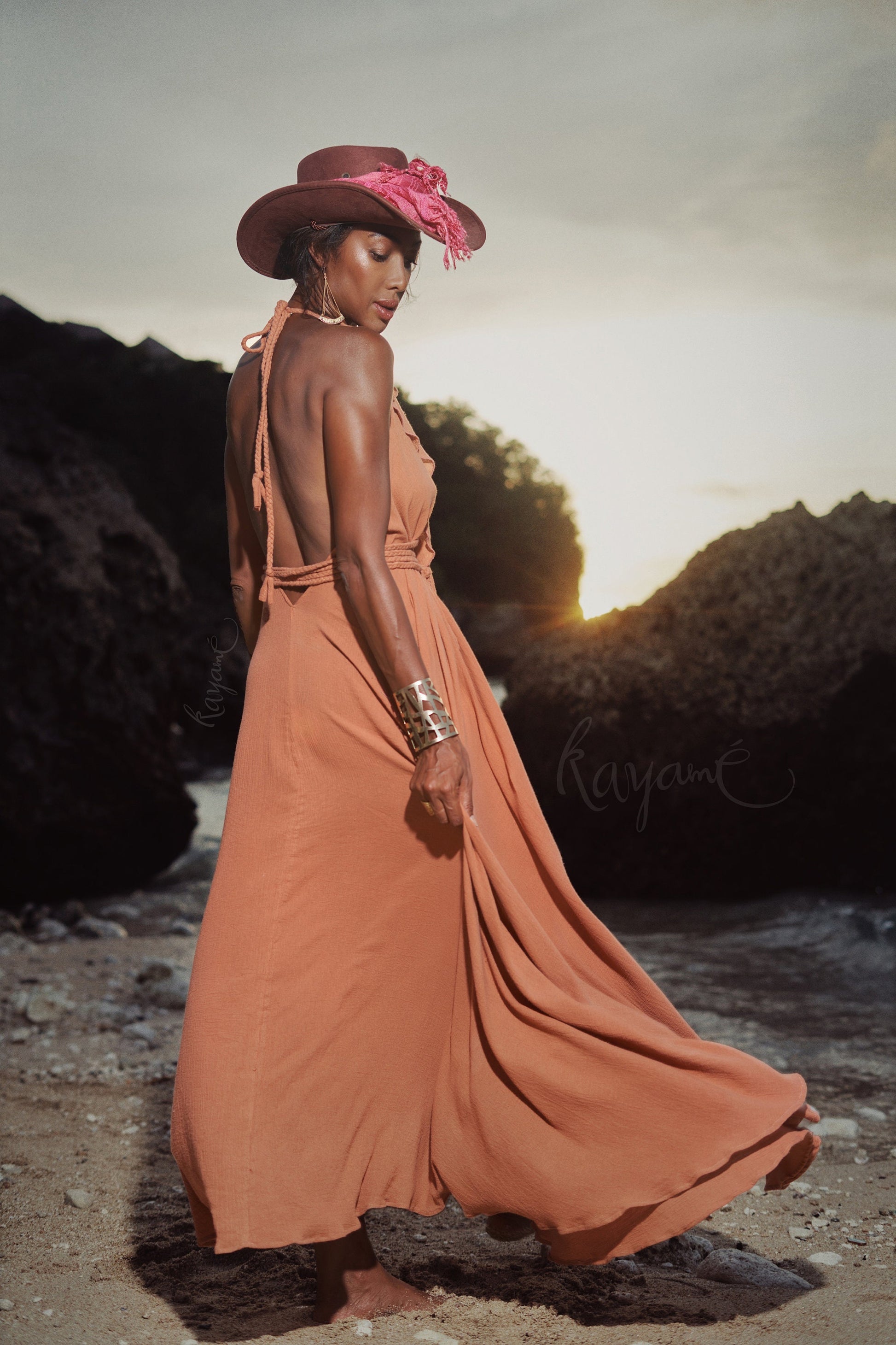 orange grecian dress Greek goddess halter dress